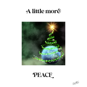 An illusion of a Christmas ribbon tree covering the world seeking a little more peace